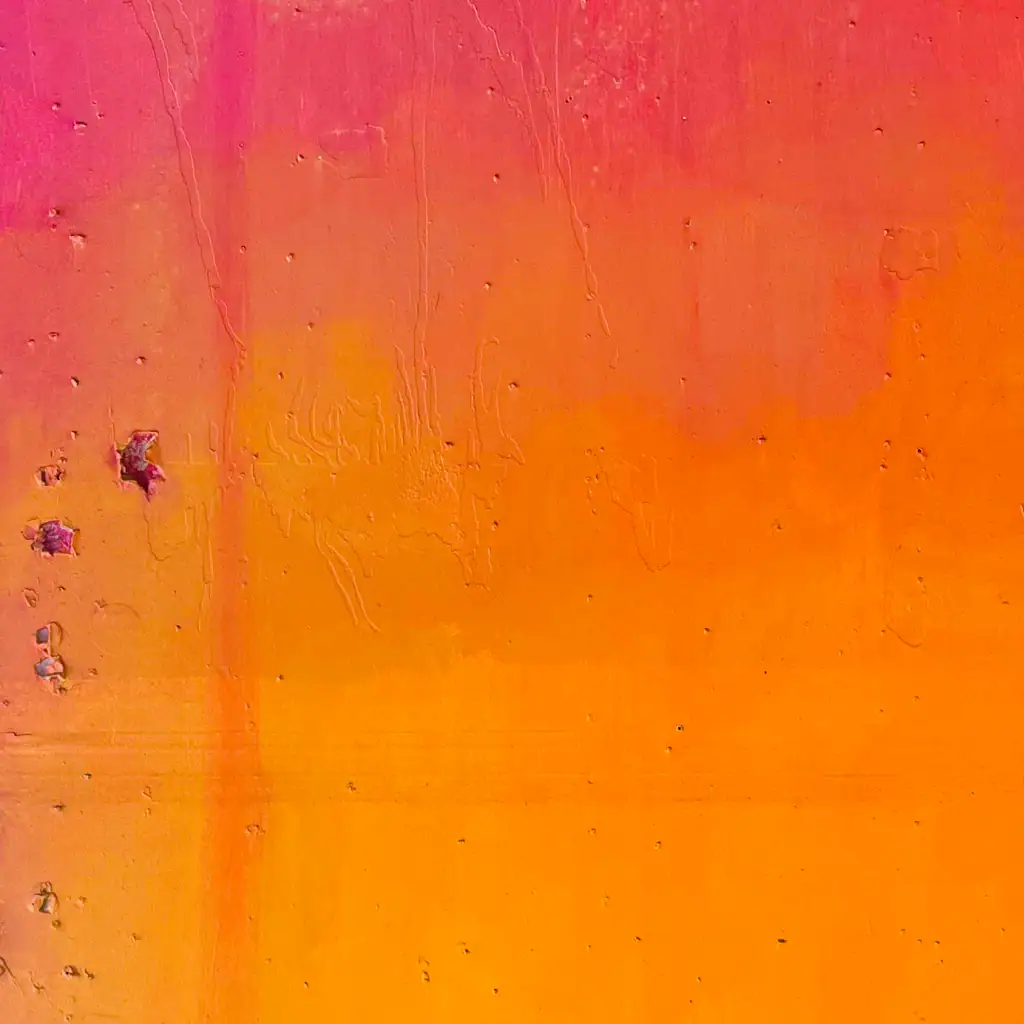Abstract sunset painting with vibrant orange and pink hues.